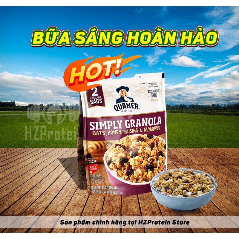 [HSD MỚI NHẤT] QUAKER SIMPLY GRANOLA  - NGŨ CỐC YẾN MẠCH ĂN KIÊNG, TIỆN LỢI, YẾN MẠCH MIXED NHO KHÔ, HẠNH NHÂN, MẬT ONG