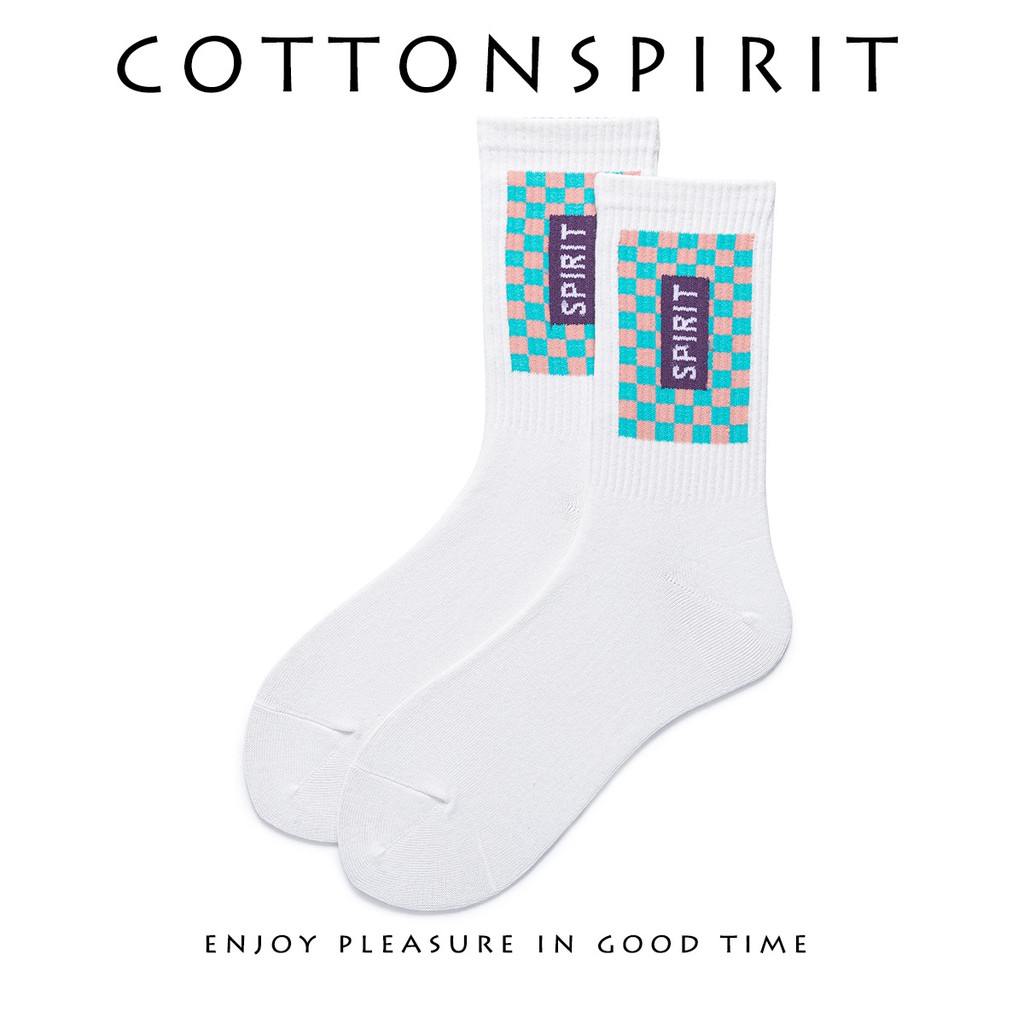 Vớ Cổ cao Chất Cotton Cao cấp Họa tiết sọc Caro Cá tính Hàn Quốc Tất Cao cổ Thể thao Phong cách đường phố