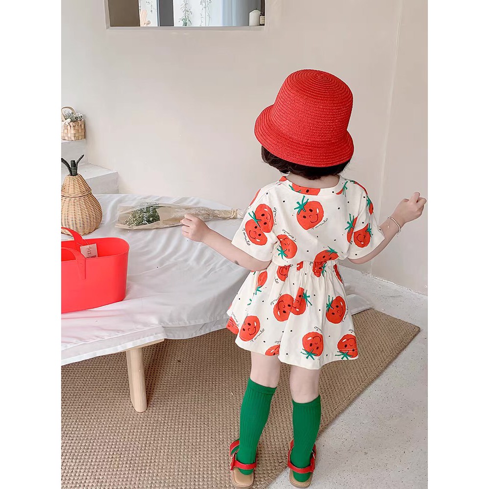 Set Váy Họa Tiết Cà Chua Cho Bé Gái