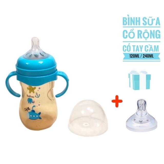 [Mã 267FMCGSALE giảm 8% đơn 500K] Bình sữa Babuu núm xoáy Nhật Bản ( nhựa PPSU tặng kèm tay cầm và 1 núm ti )