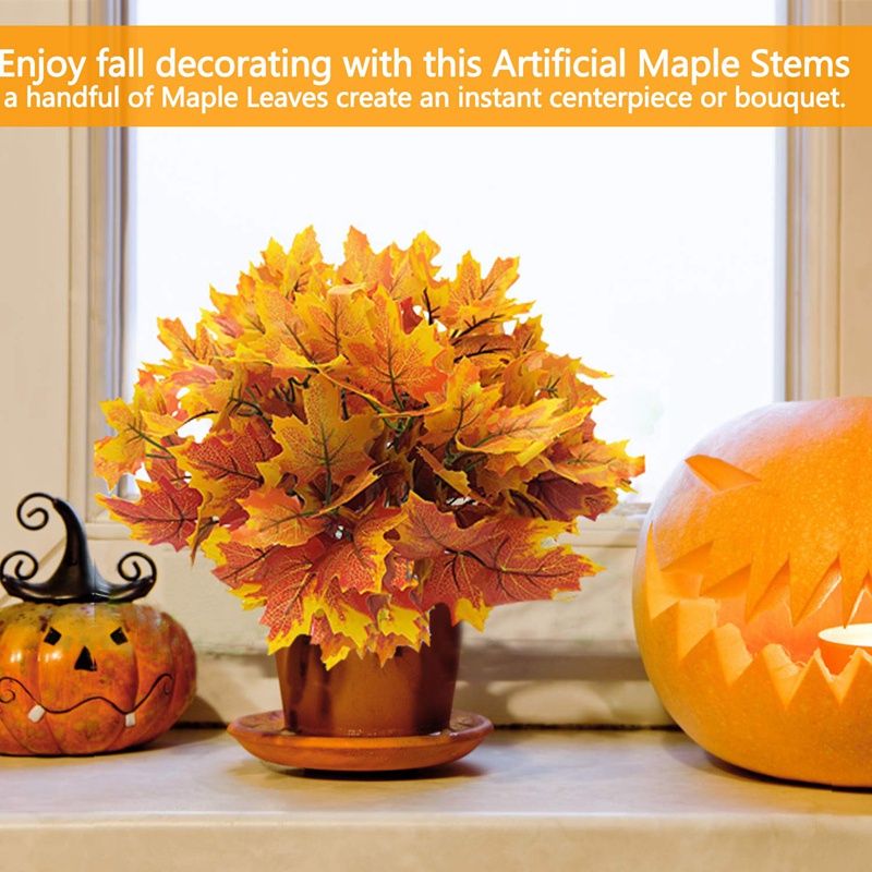 Bộ 5 Cành Lá Phong Nhân Tạo Chống Tia UV Trang Trí Nhà Cửa / Sân Vườn