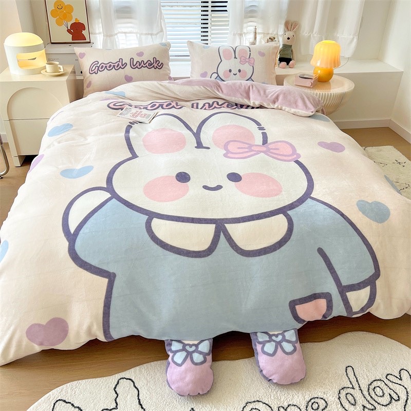 🌈freeship💕 Bộ chăn ga gối nỉ nhung sữa 5D animal - set vỏ 4 món - hàng nhập loại 1 mùa đông, may kích thước yêu cầu
