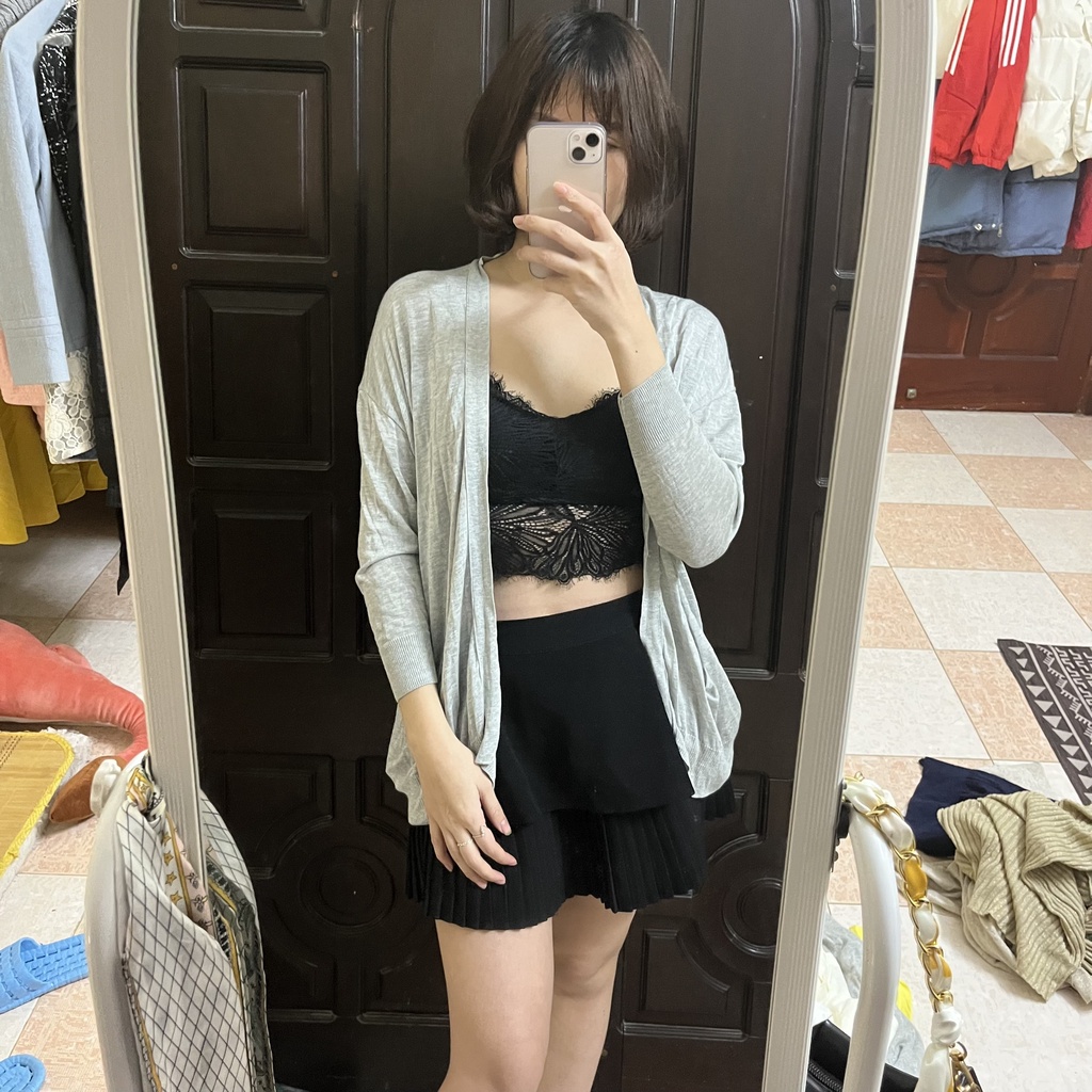 ❤️Áo khoác len Cadigan 2nd màu màu xám không cúc phối túi dáng dài Size M ❤️❤️❤️