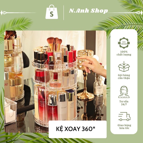 Kệ đựng mỹ phẩm trụ xoay 360 độ Mica dày cao cấp
