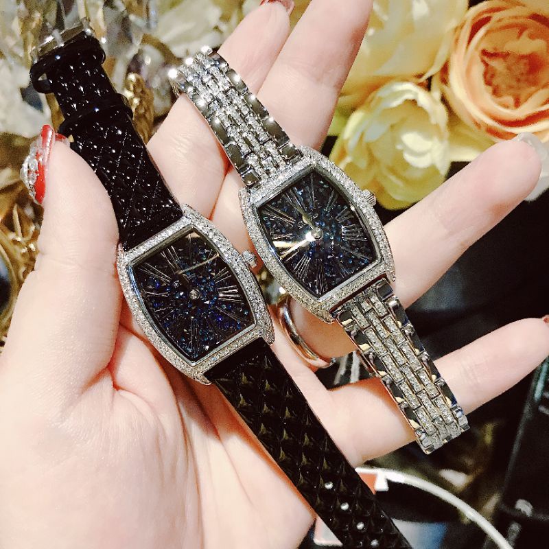 Set đồng hồ nữ Davena full đá đen cực xinh tặng kèm 2 dây