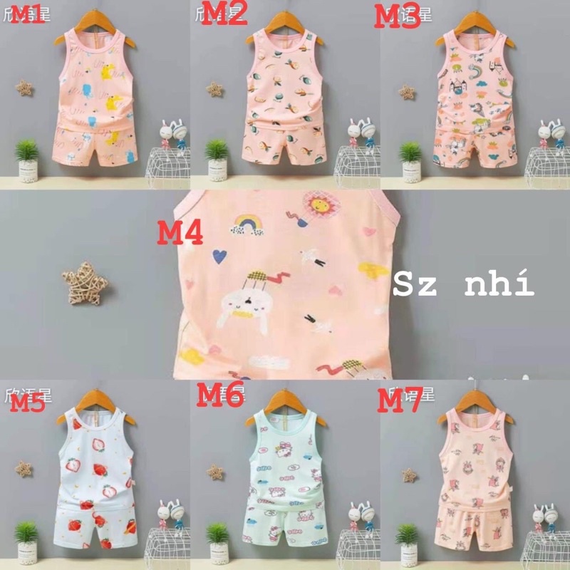 bộ balo sát nách cotton lạnh quảng châu xuất hàn bé gái sz 8-15kg