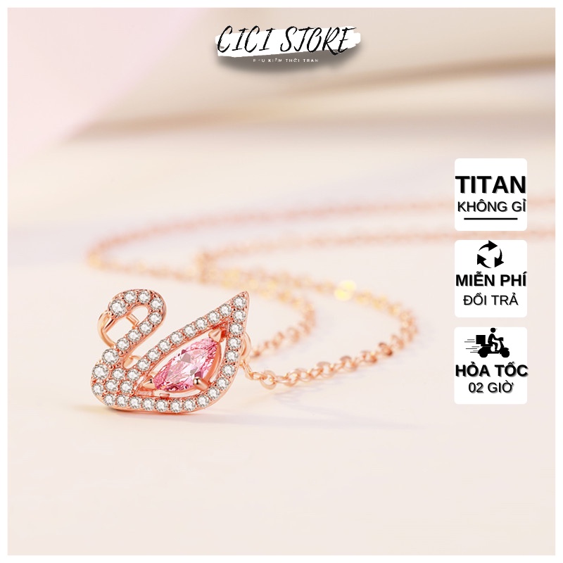 Dây Chuyền Nữ Titan Không Gỉ Thiên Nga Đính Đá
