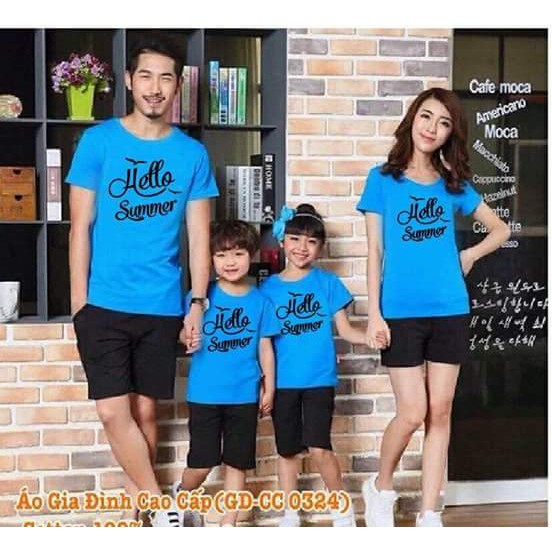 bộ gia đình 4 người chất cotton sét gia đình đi biển màu vàng