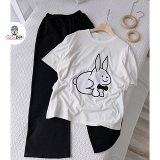 Set áo thun hình Thỏ và quần ống rộng trơn bazic thể thao Ulzzang - CUTEZOO