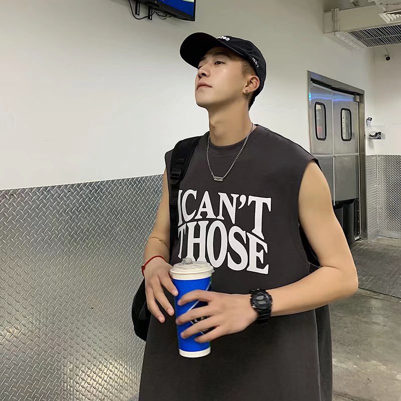 Áo Thun Sát Nách Cổ Tròn In Chữ Đơn Giản Dễ Phối Đồ Thời Trang Mùa Hè Cho Nam Size M-3XL