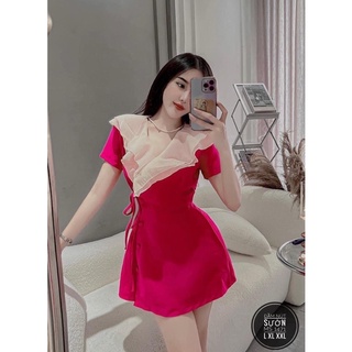 BIGSIZE Đầm phối bèo đắp chéo cột eo 55-95kg