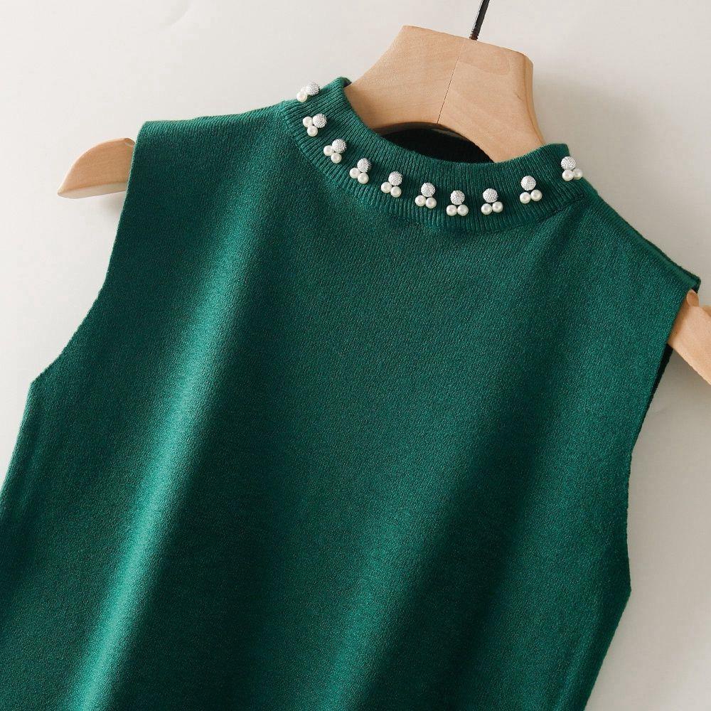 Áo Dệt Kim Sát Nách Cổ Lọ Thời Trang Xuân Thu Cho Nữ