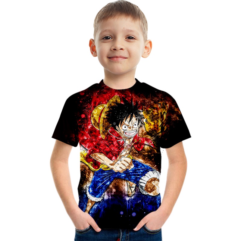 Áo Thun Tay Ngắn In Hình Nhân Vật Luffy Trong Phim Hoạt Hình One Piece Cá Tính Cho Bé Trai