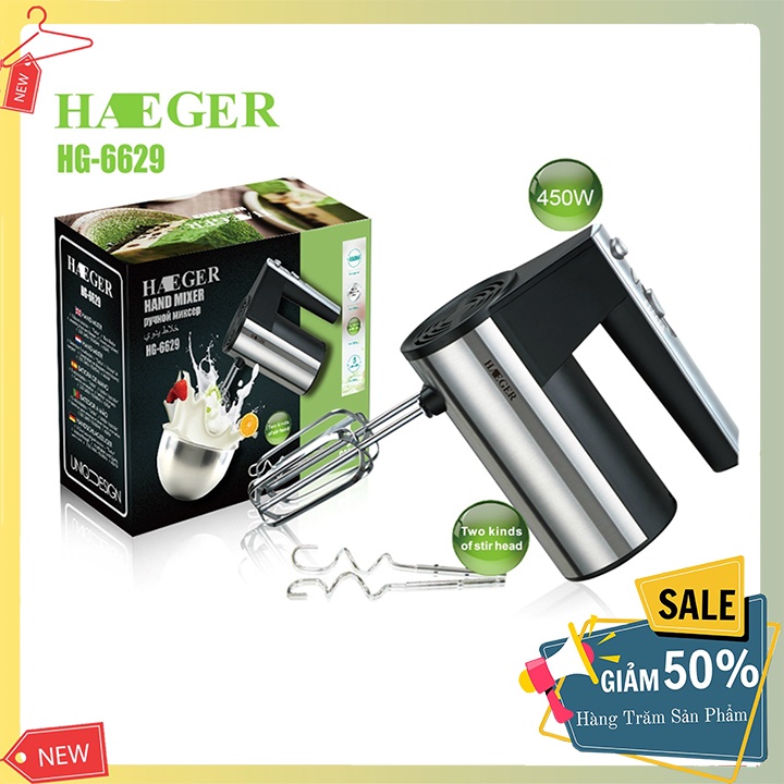 Máy đánh trứng, trộn bột cầm tay HAEGER 450W [ BH - 12 Tháng]