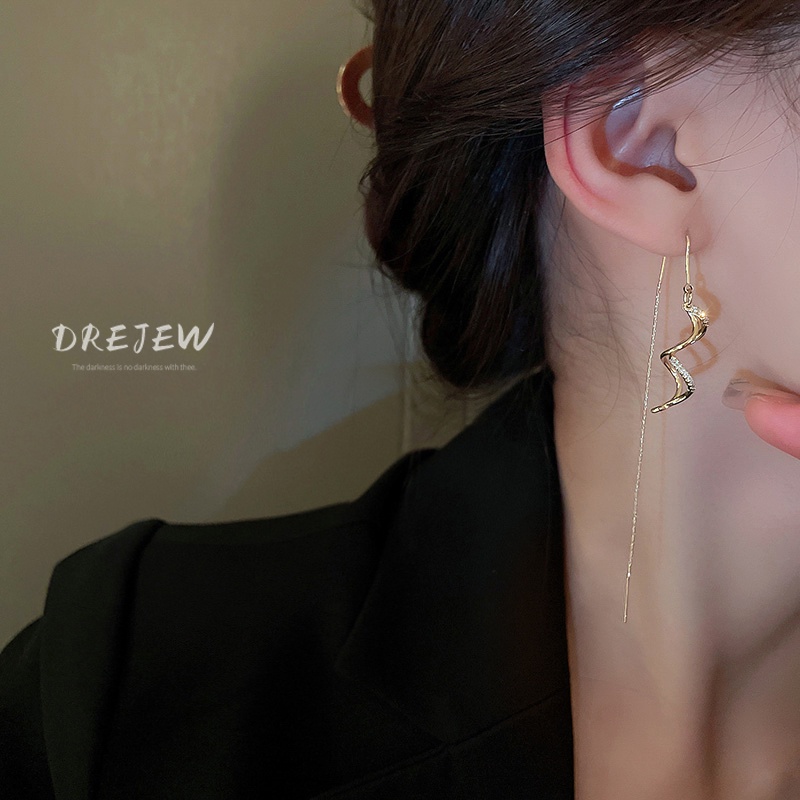 DREJEW Bông Tai Dáng Dài Đính Đá Zircon Phong Cách Nhật Hàn Thời Trang Cho Nữ 1