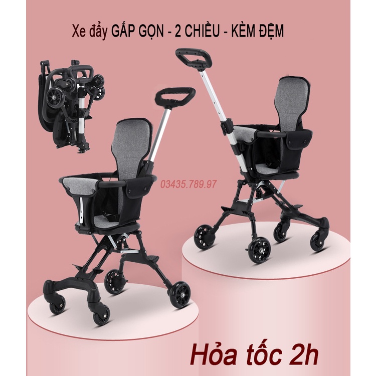 Xe đẩy gấp gọn em bé đi du lịch siêu gọn nhẹ, xe đẩy 2 chiều