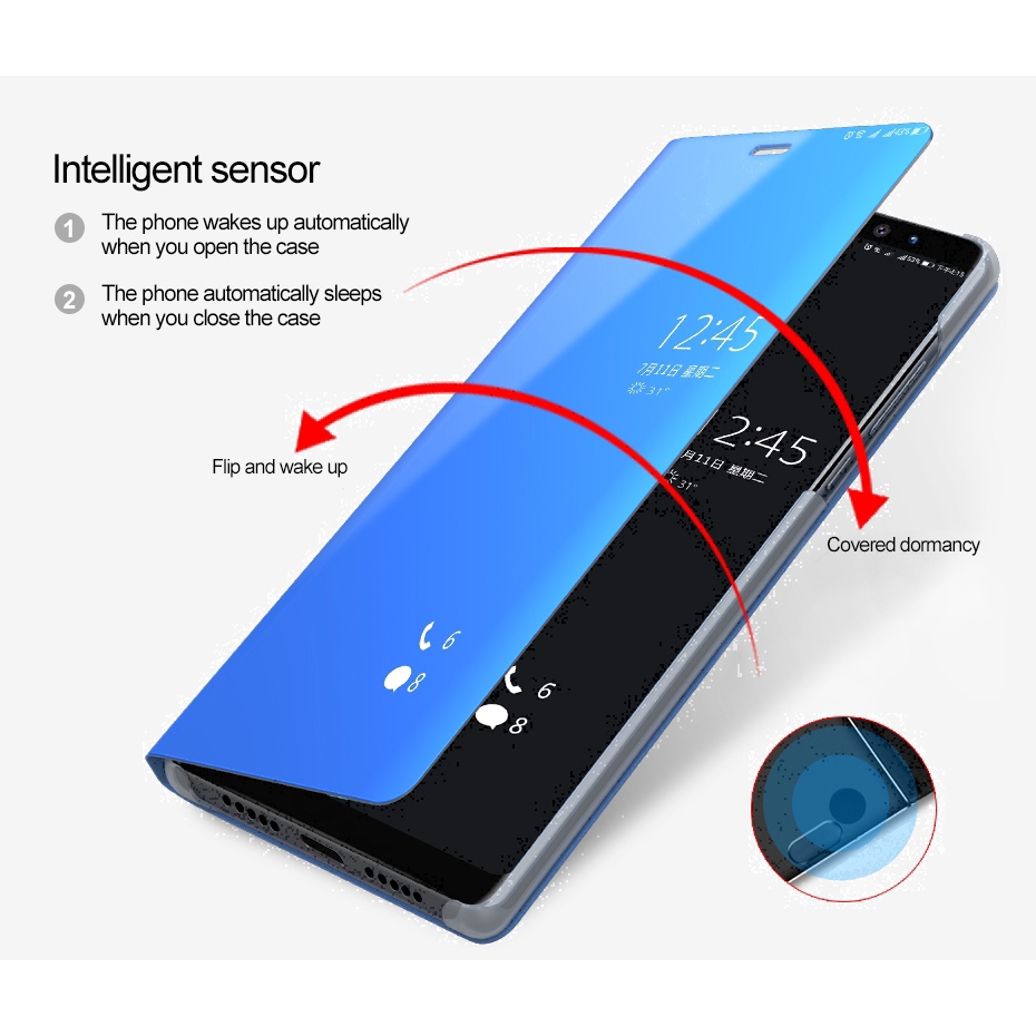 Topewon Bao da điện thoại nắp lật tráng gương màn hình HD chống kích nổ thời trang cho For Xiaomi Redmi Note 6 7 8 9s 9 Pro Max