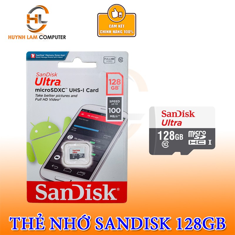 Thẻ nhớ 128GB Sandisk MicroSDXC Ultra 100MB/s Chính hãng FPT Phân Phối