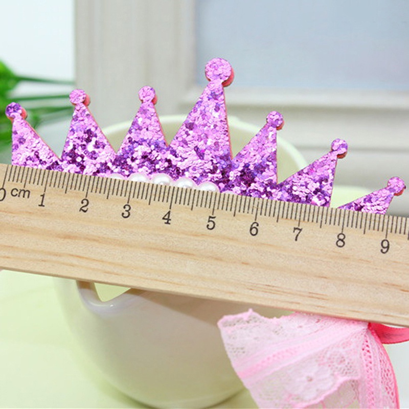 Set 2 Băng Đô Cài Tóc Hình Vương Miện Công Chúa Bằng Nhựa Phối Ren Đính Ngọc Trai Xinh Xắn Cho Bé Gái
