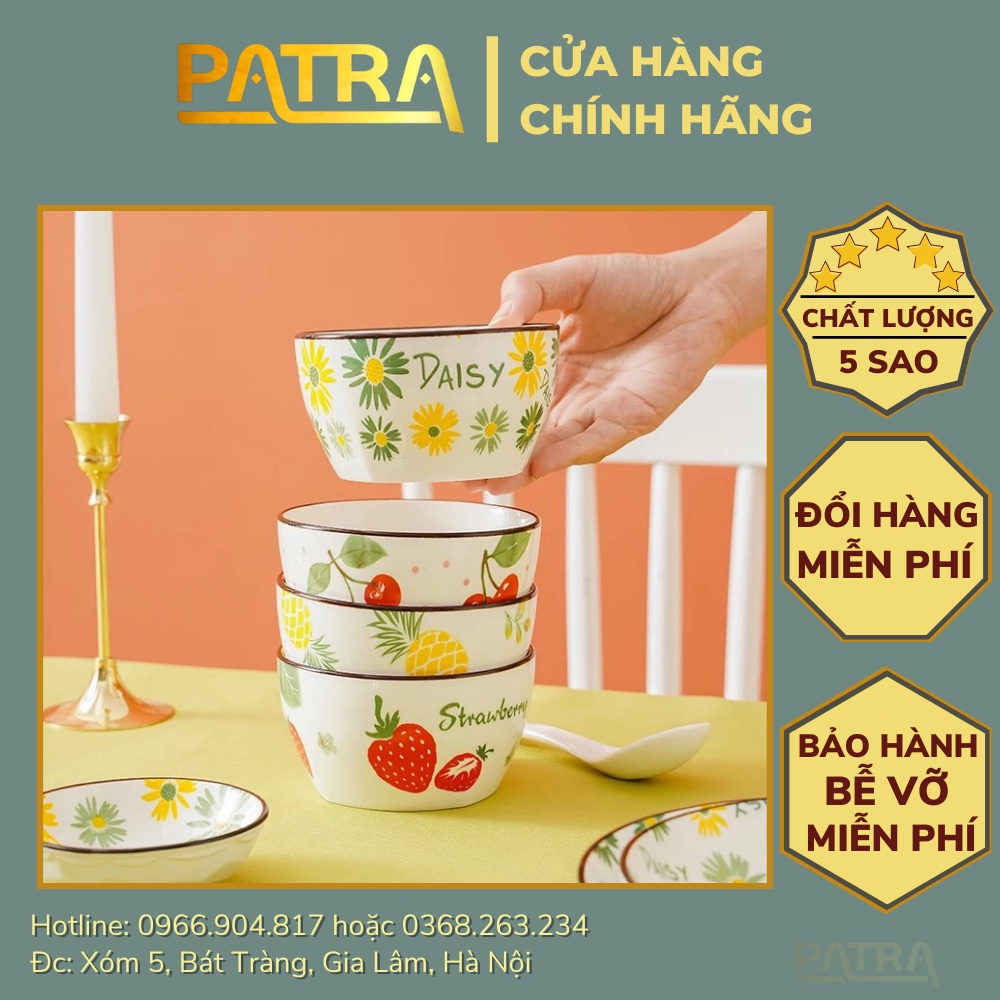 Bát ăn cơm, chén ăn cơm sứ hình trụ họa tiết hoa quả trái cây decor phong cách Hàn Quốc