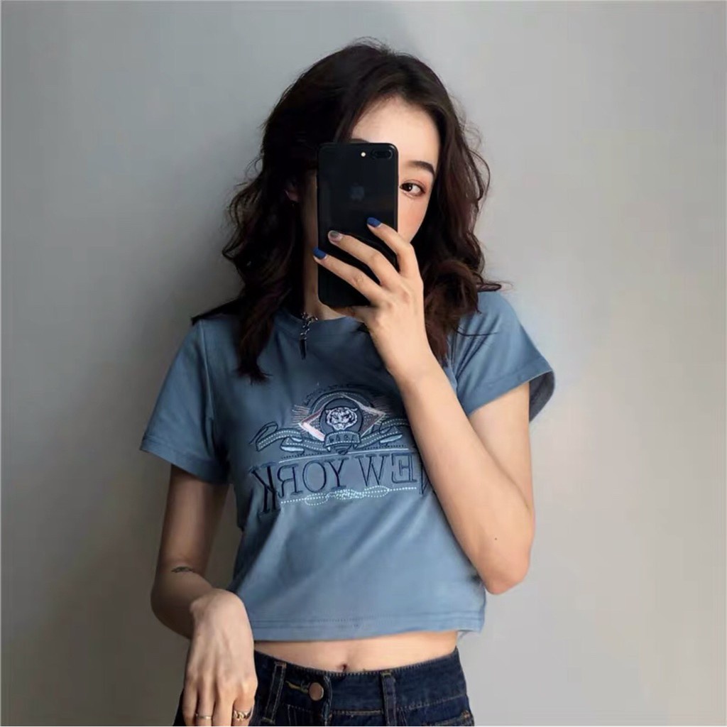 ÁO CROPTOP NEW YORK XANH DƯƠNG HOT HIT - CRT ULZZANG