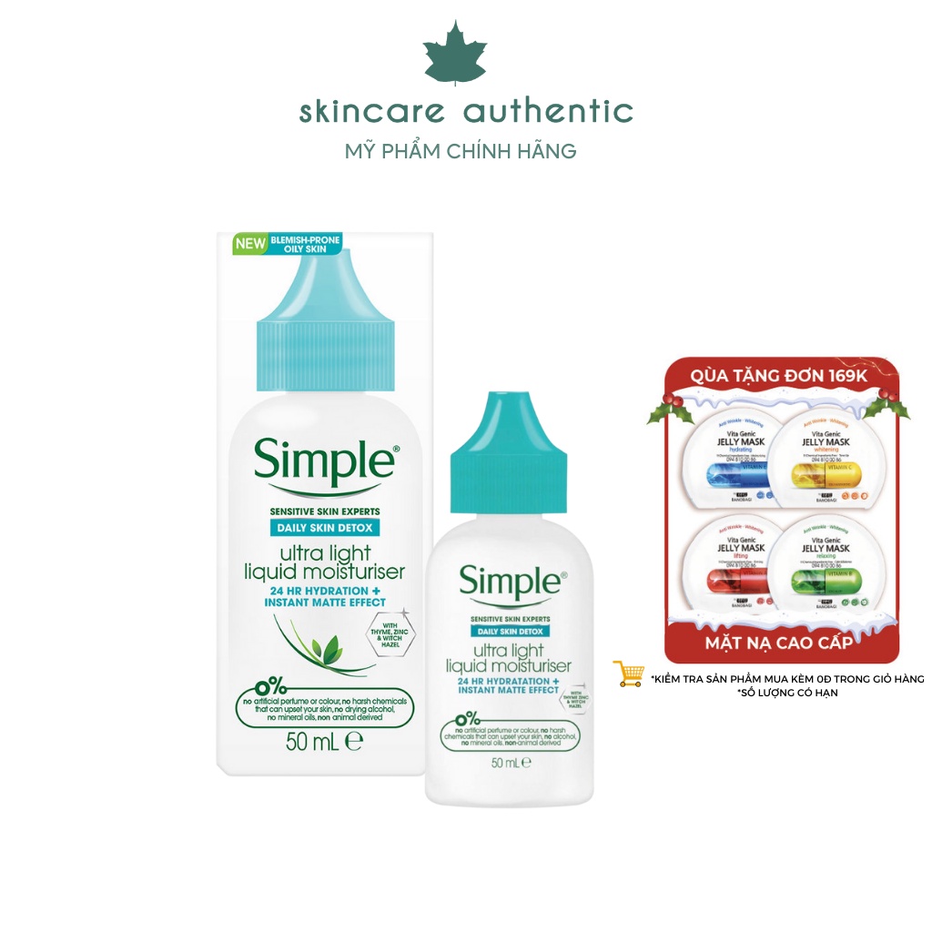 Kem dưỡng da dầu Simple Daily Skin Detox Ultra light Liquid Moisturiser 50ml