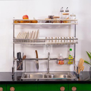 Kệ đựng chén bát đa năng FOODCOM Chất liệu INOX cao cấp, giá để bát 2 tầng  dài 106 cm