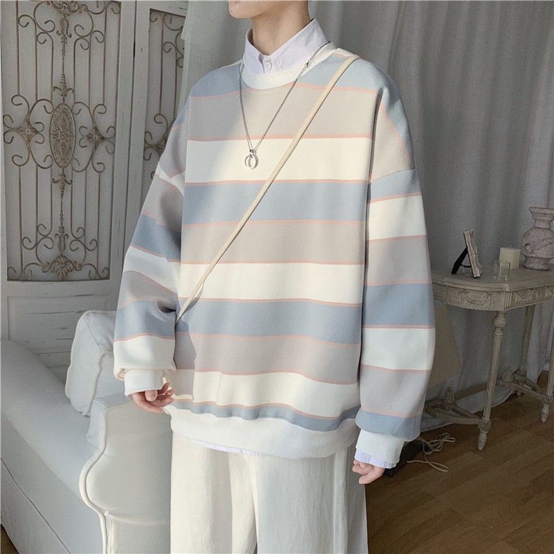 Áo Sweater Dáng Rộng Kẻ Sọc Kiểu Hồng Kông Thời Trang 2019 Cho Các Cặp Đôi