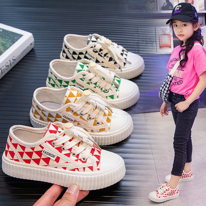 Giày Bata Thể Thao Bé Trai Bé Gái  Dây Rút Vải Kẻ Ô Đế Chống Trượt Hàng Quảng Châu Cao Cấp