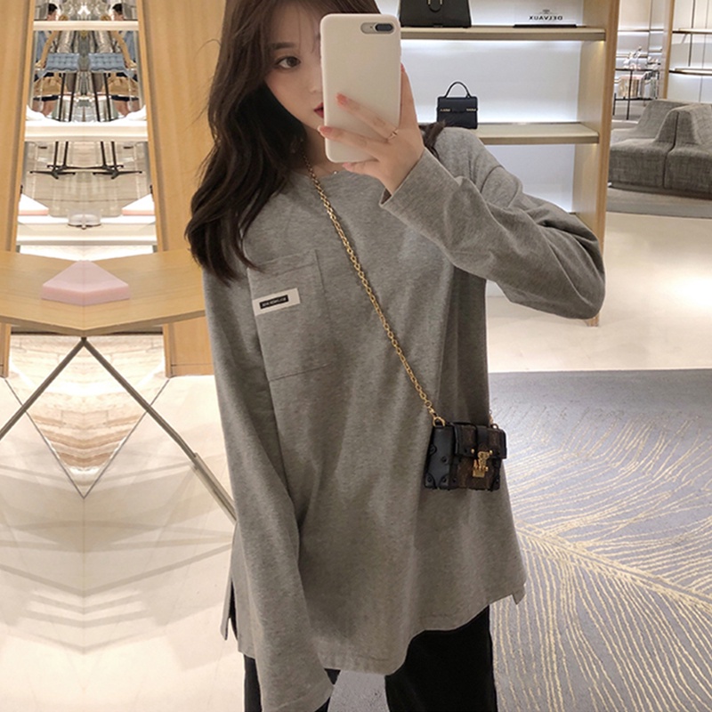 Áo thun tay dài cổ tròn màu sắc đơn giản trẻ trung phong cách hàn quốc