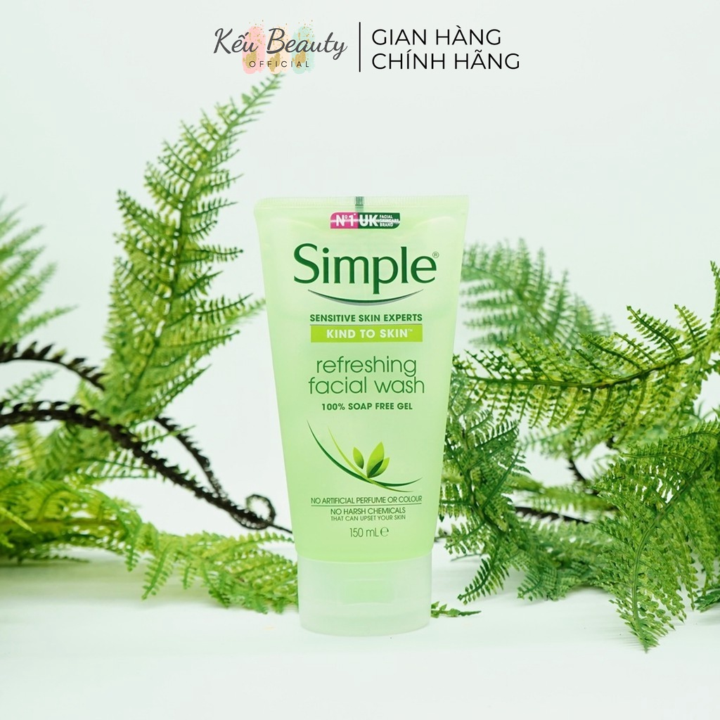 Sữa rửa mặt Simple Gel Kind To Skin Facial Wash làm sạch da, dưỡng ẩm và kiềm dầu 150ml