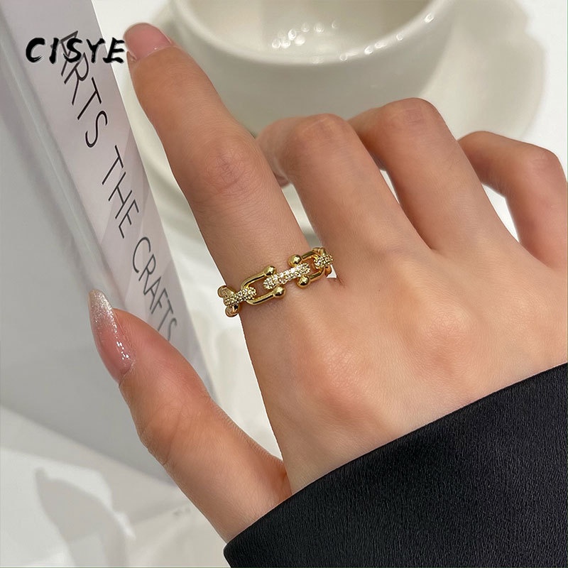 Nhẫn hở đính đá Zircon đơn giản thời trang
