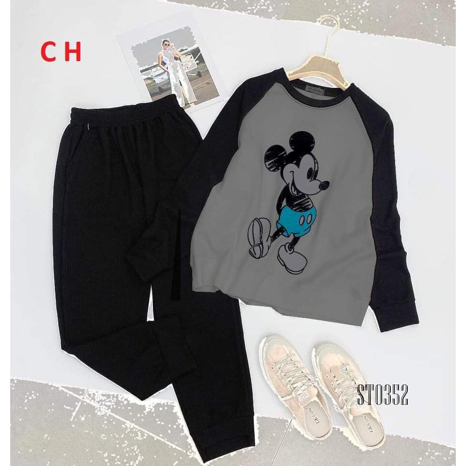 Sét bộ thu đông nữ dài tay hình micky đáng yêu