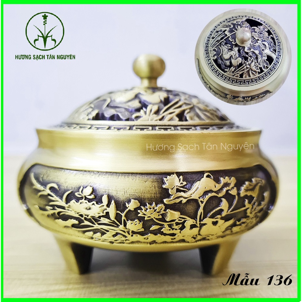 Lư hương đốt trầm Tân Nguyên, lư đồng xông trầm nguyên khối loại 1, nặng 400g