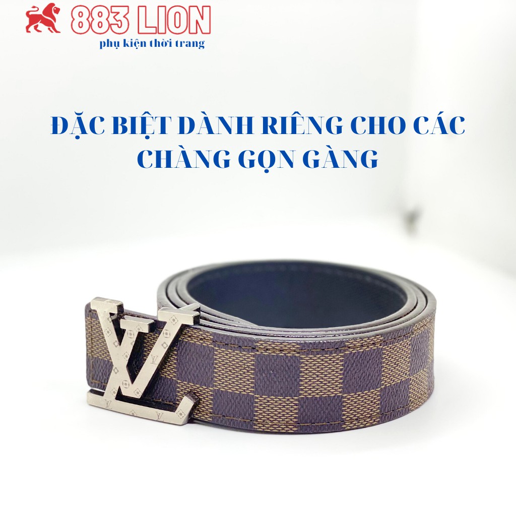 Thắt Lưng Da Nam LV,Dây Nịt Da Mặt Hợp Kim Vàng Dây Da Mềm Kẻ Caro Đen Nâu