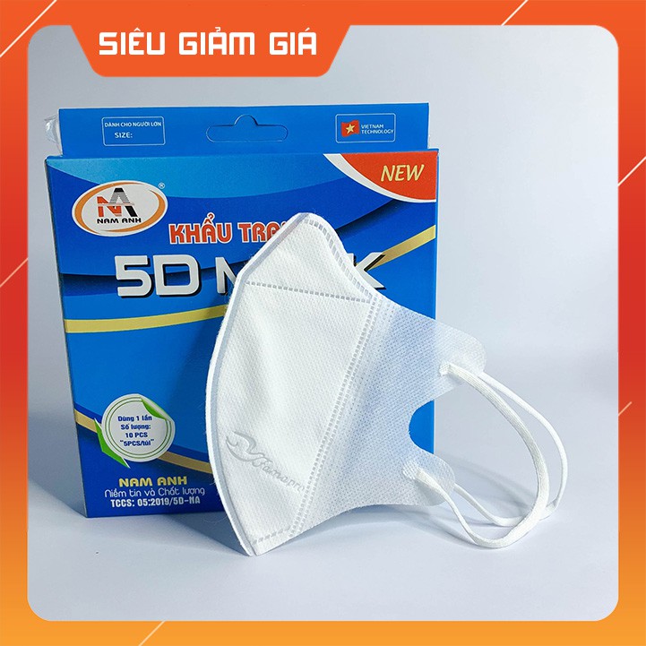 Khẩu trang 5D MASK NAM ANH, màu trắng, hộp 10 chiếc dày 3 lớp , quai thun# QMC