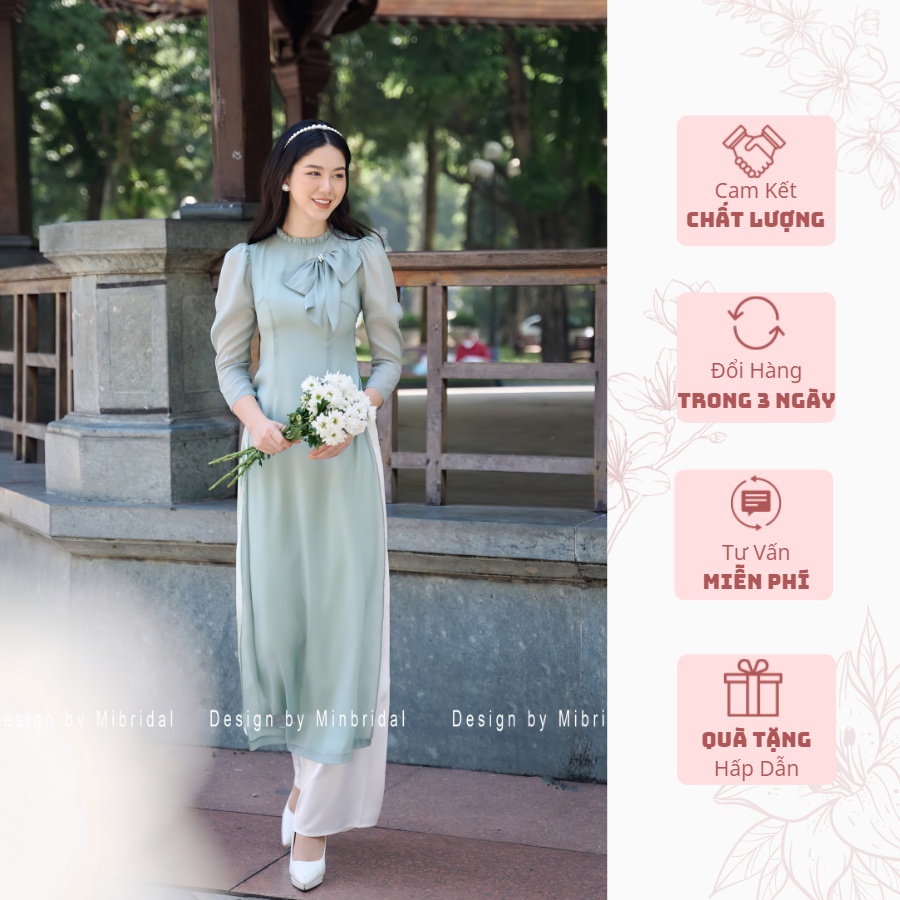 Ao Dài Vải Tơ Óng Màu Xanh Ngọc 4 Tà | BigBuy360 - bigbuy360.vn