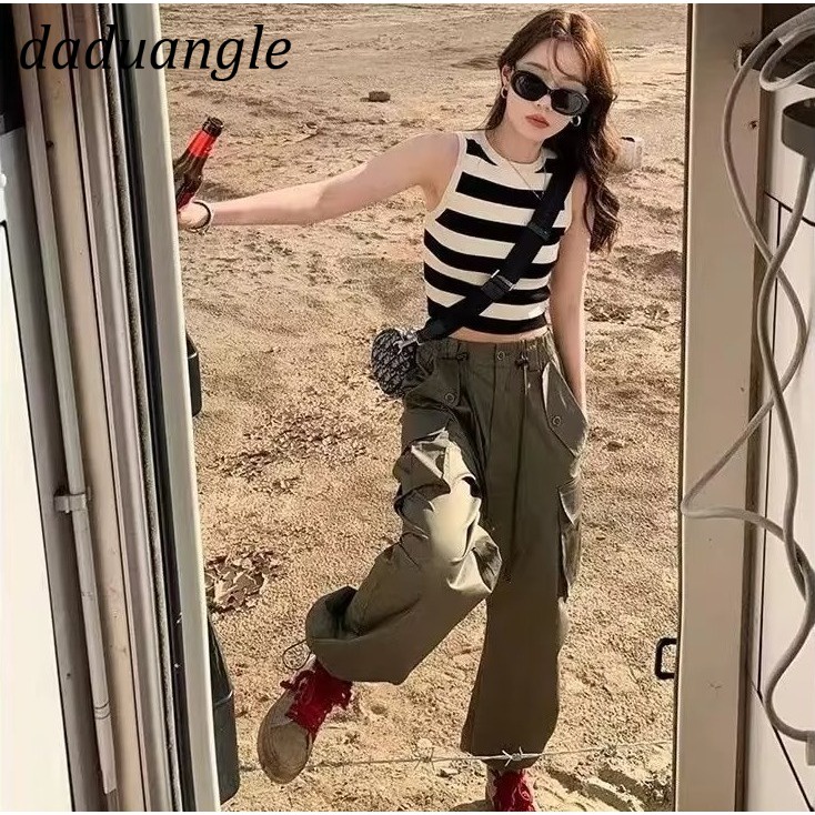 Quần jean Daduhey ống rộng lưng cao phối túi thời trang Mỹ cho nữ Plus size