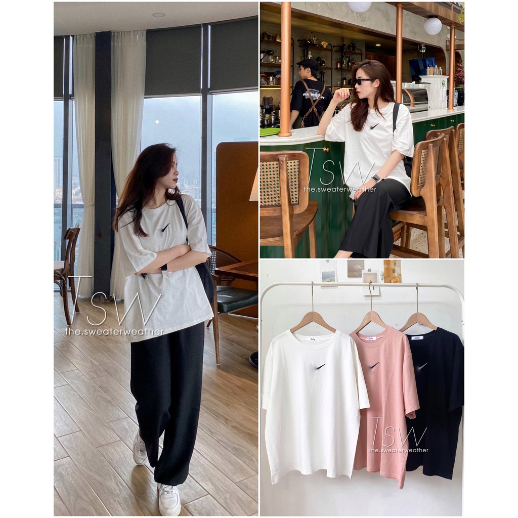 [Mã SKAMA06 giảm 8% tối đa 50K đơn 250K] Áo phông rộng tay lỡ thêu logo (Ảnh thật) | BigBuy360 - bigbuy360.vn