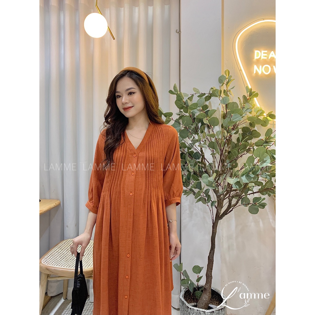 Váy đũi Mori có lớp lót, xếp li ngực, mặc thoải mái tiện lợi, cúc mở cho bé tu ti, thích hợp đi làm By LAMME