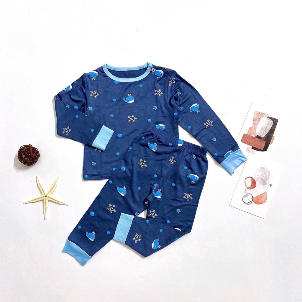 Đồ bộ quần áo dài tay cho bé mặc thu đông - Bộ Dài Tay Thun Lạnh Nền Màu Họa Tiết Mới 2021 Cho Bé Trai Bé Gái AM786