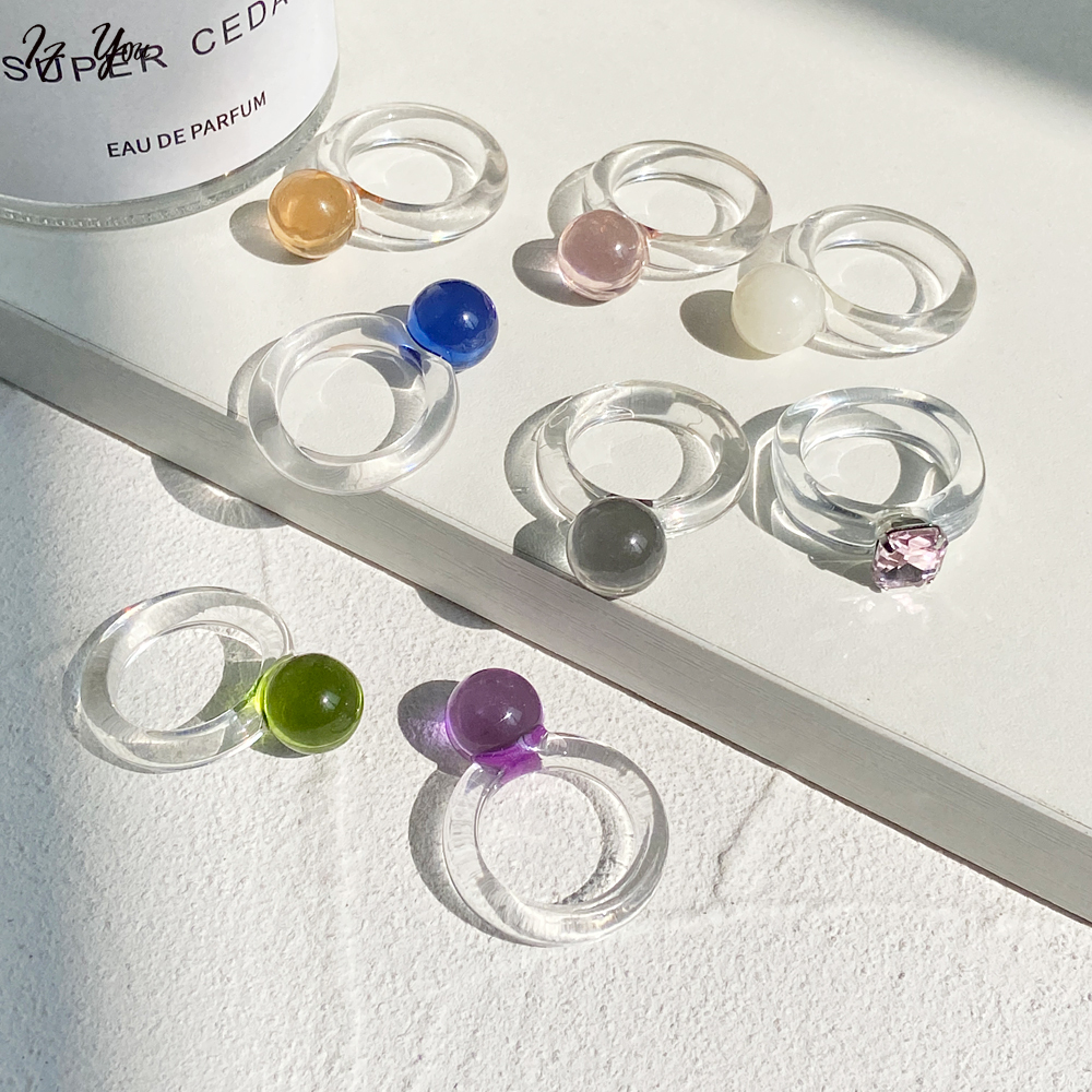 Nhẫn AY trong suốt màu kẹo thời trang Hàn Quốc thanh lịch cho nữ