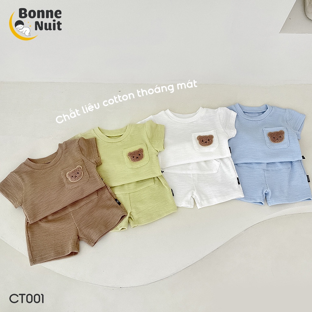 Bộ quần áo cộc tay len tăm túi gấu mùa hè cho bé