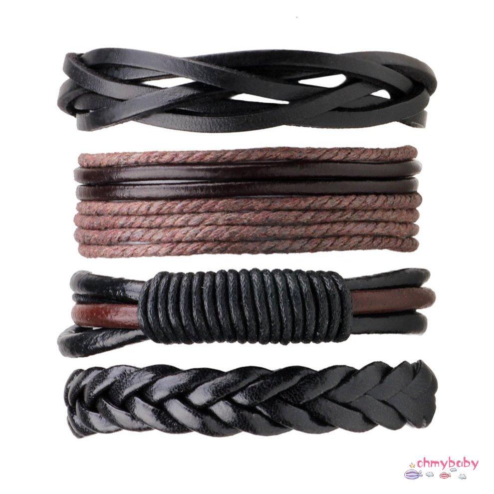 4 CÁI / BỘ Nhiều Lớp Cổ Điển Tự Làm Cho Nam Giới Vòng Tay Bện Da PU Đồ Trang Sức [8/14]