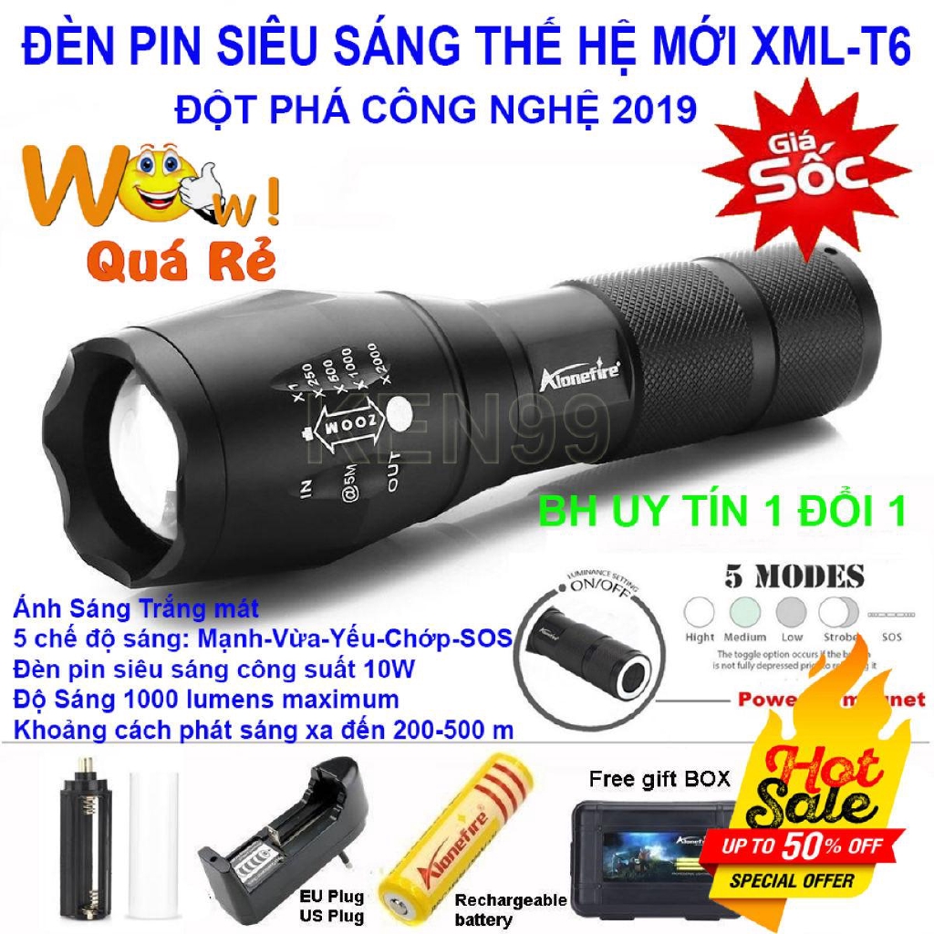 Đèn pin mạnh đèn ngoài trời LED siêu sáng dài sản phẩm chất lượng cao độ sáng mạnh lấy nét viễn vọng đường dài[SDT10001]