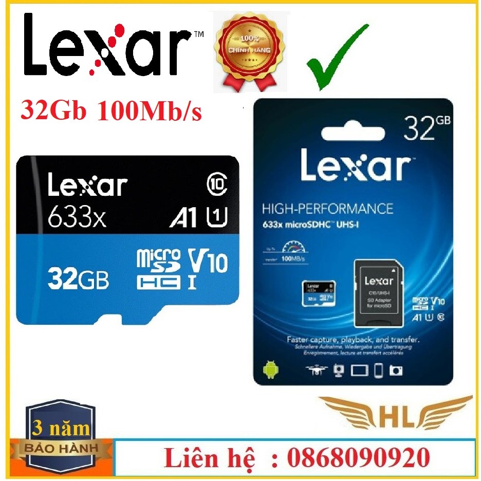 Thẻ Nhớ 64Gb Lexar,Lexar 32Gb , Lexar 128b ,Lexar 256Gb Class 10 tốc độ 100Mb/s Thẻ Nhớ Camera- Hàng Chính Hãng