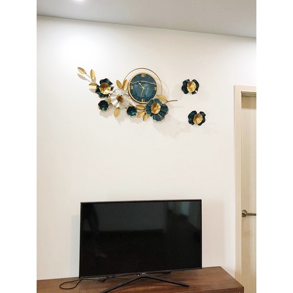 Đồng Hồ Treo Tường, Đồng Hồ Trang Trí Decor Hoa Mai Xanh Mã 2106X