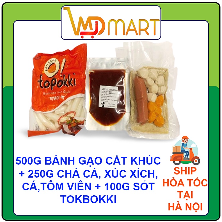 Bánh gạo hàn quốc tokbokki cắt khúc Mir 500g + 100g sốt tokbokki + 250g chả cá, xúc xích, cá viên