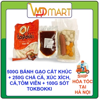 Bánh gạo hàn quốc tokbokki cắt khúc Mir 500g + 100g sốt tokbokki + 250g chả cá, xúc xích, cá viên