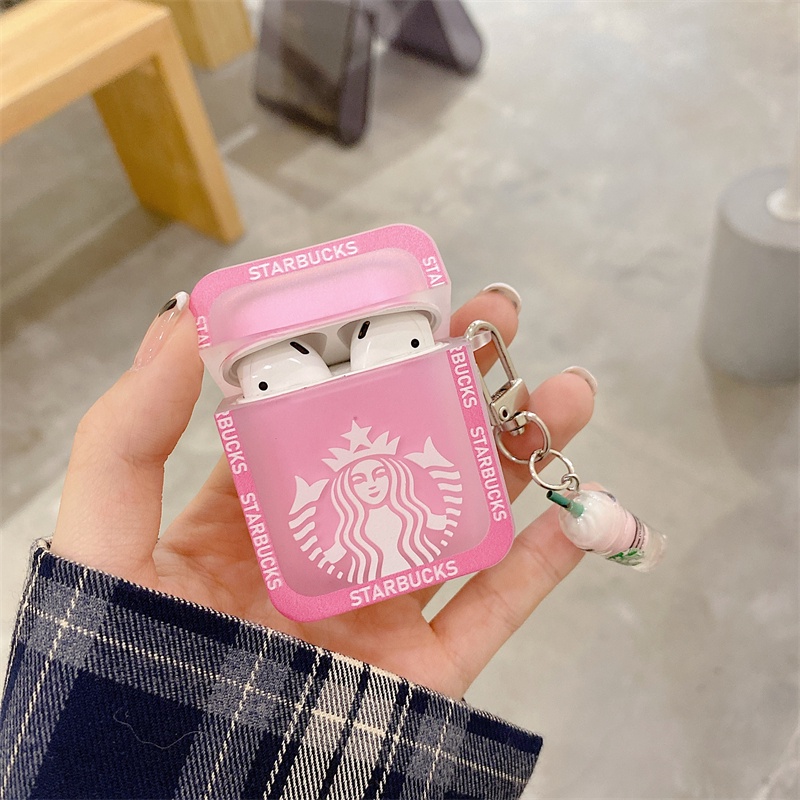 Vỏ Bảo Vệ Hộp Sạc Tai Nghe AirPods Pro 1 2 3 Màu Hồng Hình Ly Cà Phê + Trang Trí Ốp